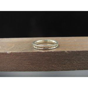 Size 7 Sterling Silver Worn Rustic Crystal Channel Band Ring Vintage Statement